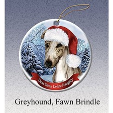 Holiday Pet Gifts Greyhound, Fawn Brindle Santa Hat Dog Porcelain Ornament