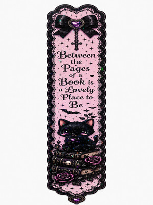 Gothic Black Cat Holographic Bookmark Book Lover Gift Handmade 2.5 x 6 in