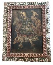 Antique Cuzco Colonial  Oil Painting Archangel Gabriel 25.5X18 Inches