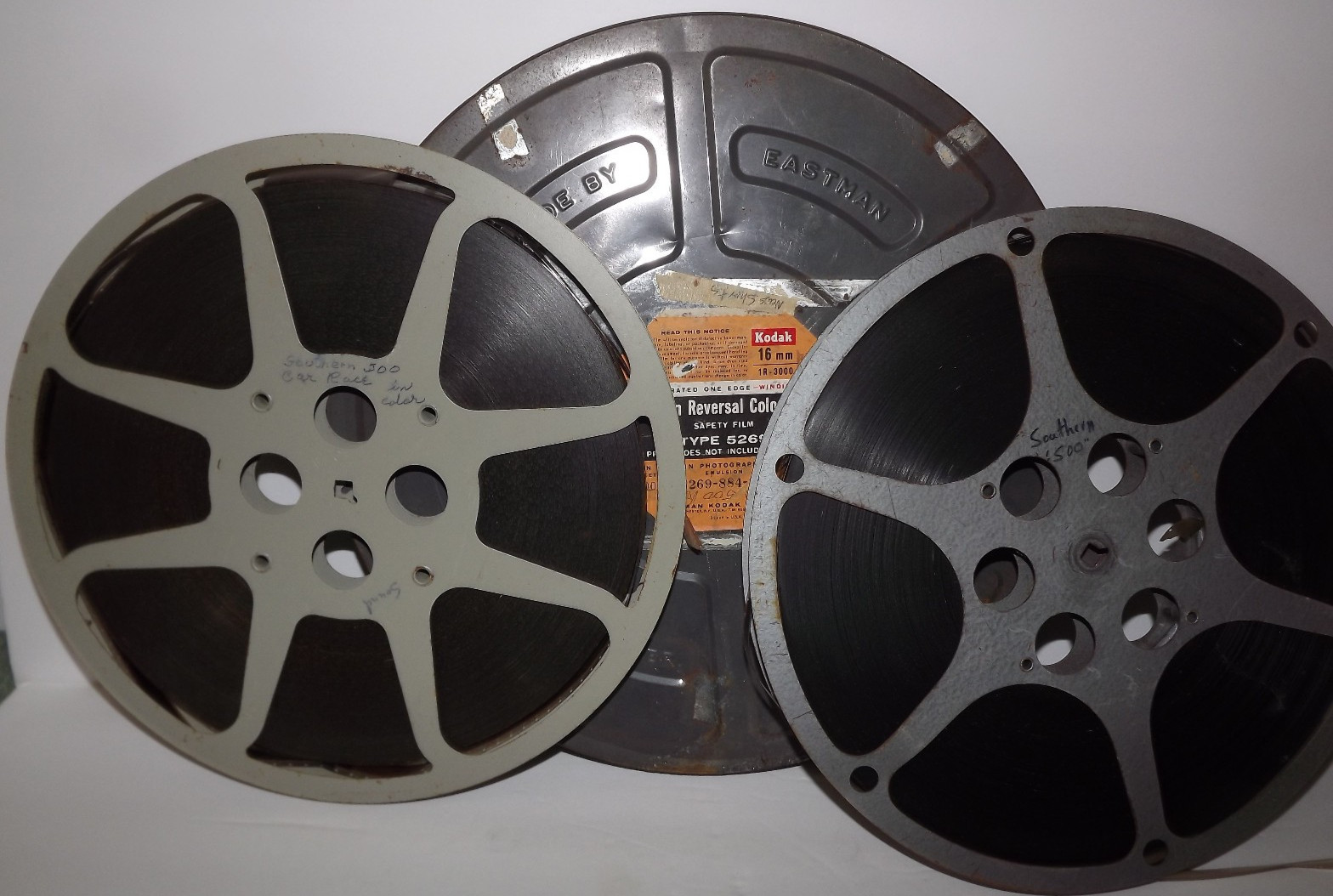 Vtg Southern 500 Car Racing 2 Film Reel Set 16 mm Eastman Reversal Color Print
