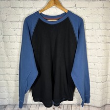 American Giant Mens 2XL Waffle Knit Thermal Raglan Shirt Blue Black Made in USA