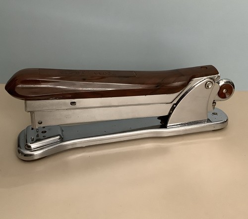 Vintage Ace Liner 502 Stapler Mahogany Marbled Chrome Art Deco MCM V2 USA WORKS