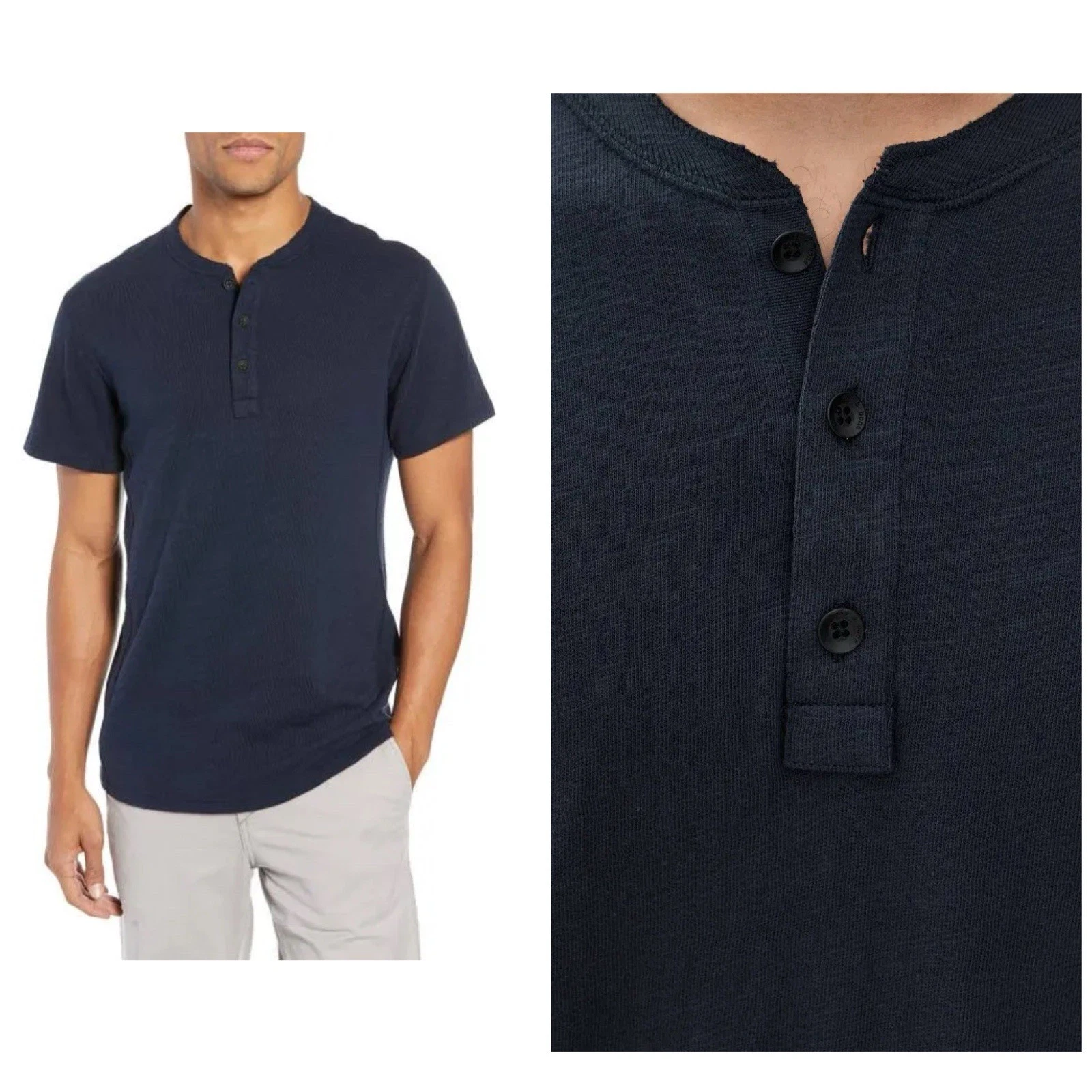 New Rag & Bone $128 Classic Slub Jersey Henley In Navy Size: XXL