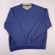 Tommy Bahama Men's L Blue Notched Neck Cotton Knit Pullover Sweatshirt T21005