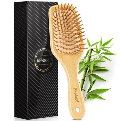 Bamboo Paddle Hairbrush with Bamboo Bristles for Massaging Scalp