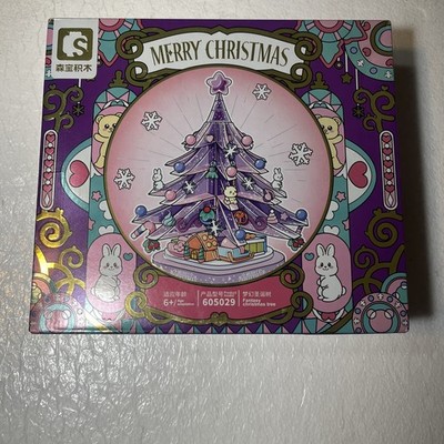Christmas Tree Building Blocks Set,DIY Purple Crystal Christmas Tree Music Bo...