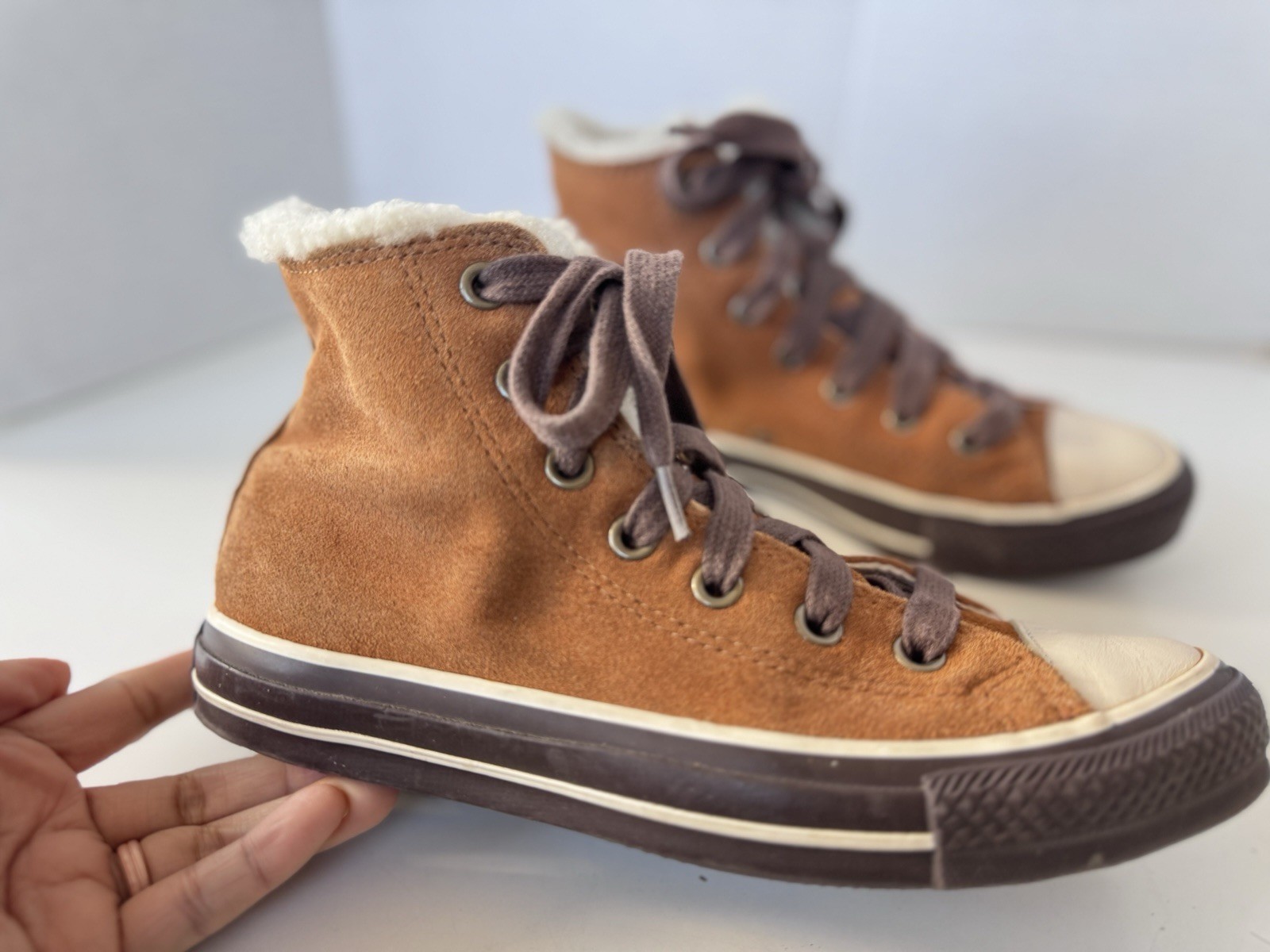 converse all star tan leather suede lined lace up sneakers shoes women’s size 7