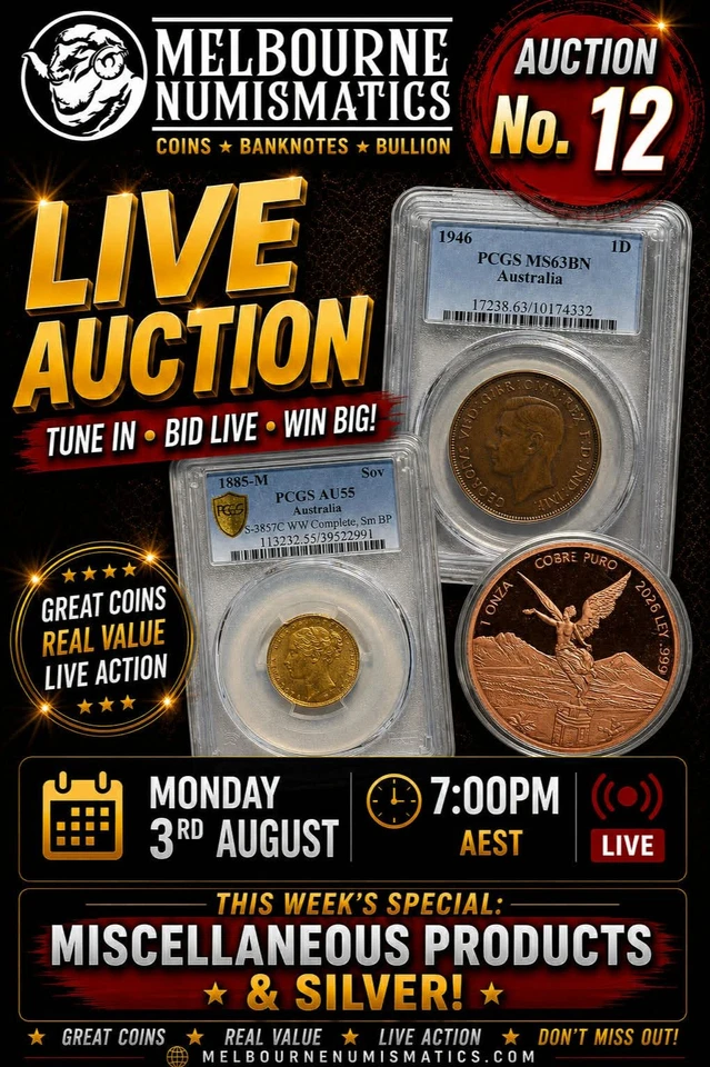 🔥 Melbourne Numismatics Auction No.  12 | Miscellaneous Products & Silver!