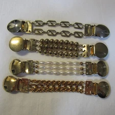 Four Vintage Gold Tone Sweater Clips Chains, Beads and Faux Pearls  4.5" long