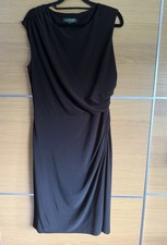 Ralph Lauren Us 10 Uk 14 Black Dress Ruched Waist Sleeveless Smart Work Occasion