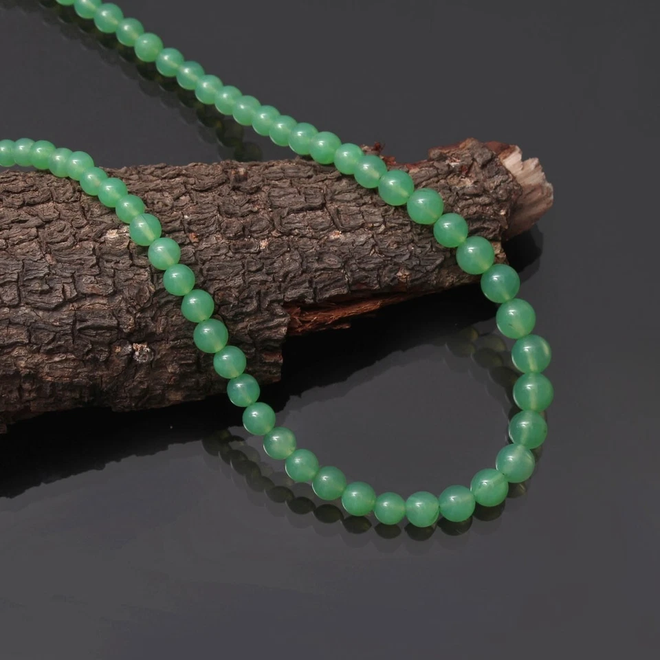 Hermoso collar hecho a mano de cuentas de piedras preciosas redondas lisas crisoprasa verde de 18"" Foto 4 de 4