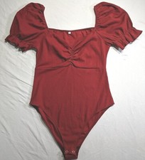 UNBRANDED Bodysuit Women's size M Red Gathered Front Short Slv NWOT