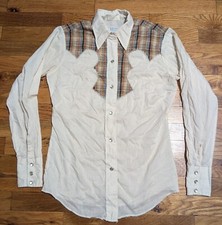 Vtg H Bar C Pearl Snap Western Shirt - Sz 30 - Long Tail USA - Ranchwear Yoke