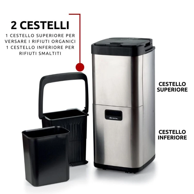 Ariete 2001 Ecowe Pattumiera Intelligente, 60W/h, 2 cestelli, Silver - Rotex - Immagine 3 di 4