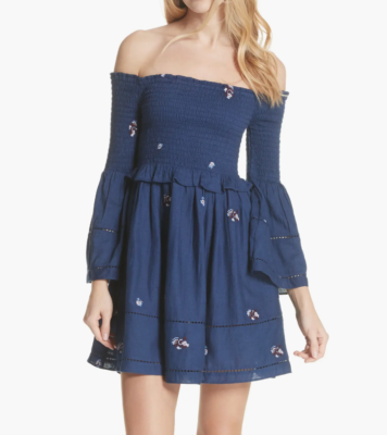 free people off the shoulder embroidered dress Tambourine Off-The-Shoulder Maxi Dress
