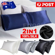 2in1 Silk Satin Pillow Cases Cover Solid Standard Bedding Smooth Soft PillowCase