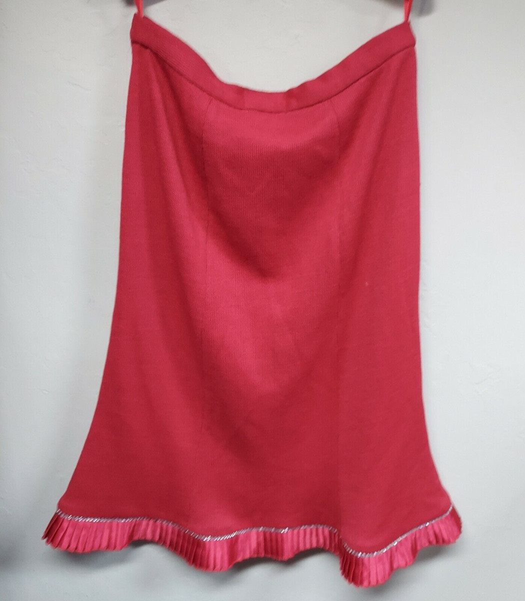 Liorah Exclusive Womens 16 Red Wool Blend Knit A-Line Skirt Rhinestone Pleated View 2