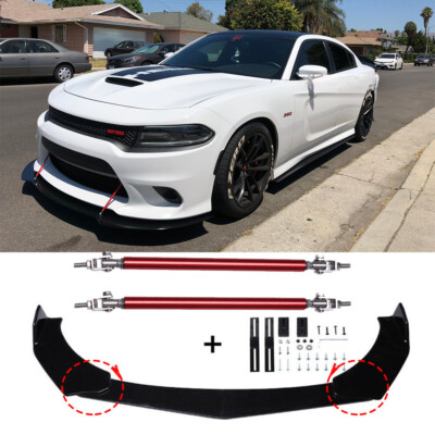 Front Bumper Lip Splitters Spoiler body Kit + Strut Rods For Dodge Charger SXT