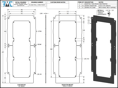 Fractal Torrent Radiator Adapter Mounting Plate, (2) 180mm Fan Pattern X 360 Rad