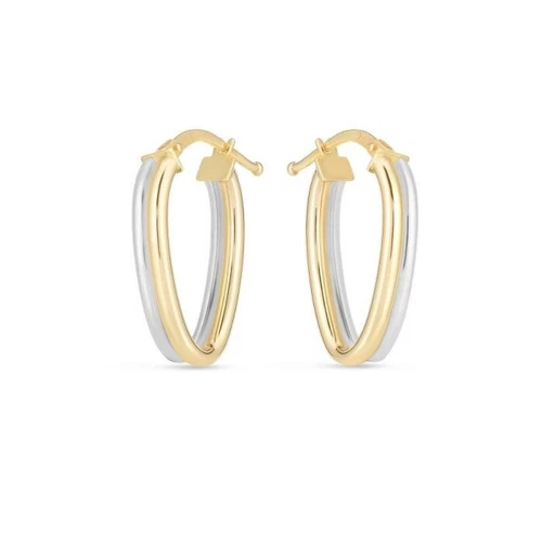 14k Yellow + White Gold Double Oval Hoop Earrings 2 grams 21 mm - Picture 1 of 1