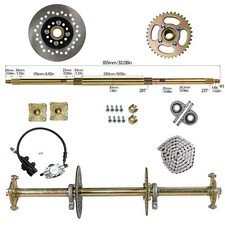 Complete 32" Rear Live Axle Kit Chain, Brake Caliper, Go Kart Golf Cart Quad ATV