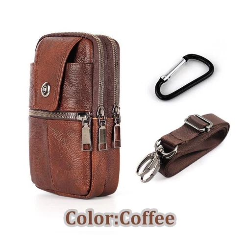 Men Leather Fashion Cell Phone Pouch Belt Loop Bag Shoulder Crossbody Waist Pack - Picture 16 of 17