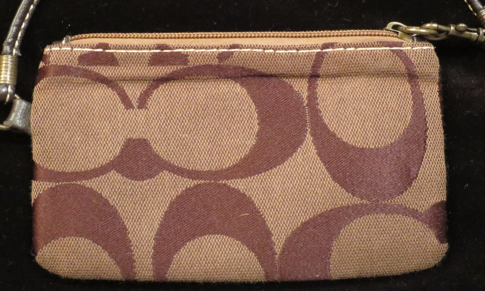 Wristlet Wallet Denim Change Purse Tan with Dark Brown C s Gold inside 4 x 6.5 - Image 3 of 4