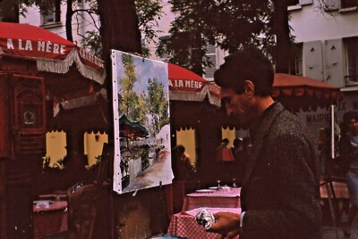Vintage Photo Slide Man Street Painter Cafe  Vacation Photo  1964 Street Artist