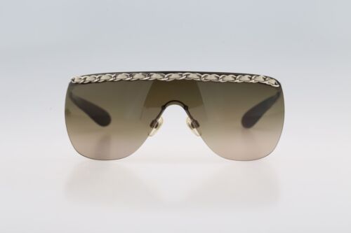 Chanel 4160 Q 124 13, Vintage 2000s chain wrap oversized shield sunglasses NOS