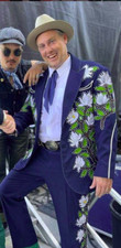 Men Blue 2Pc Customized Floral Embroidered Western Wedding Cocktail Prom Outfit