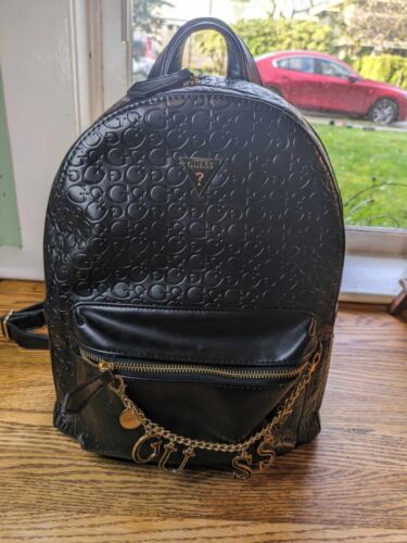Guess Carlita Charm Black Leather Zip Up Small Backpack-Read Desc - Foto 1 di 12