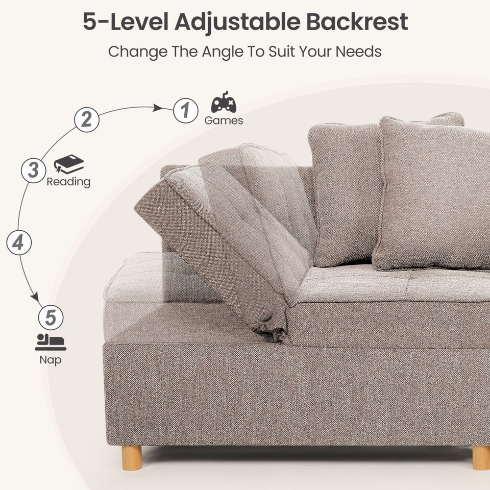 Convertible Sleeper Sofa Bed 4in1 Linen Fabric Sleeper Couch for