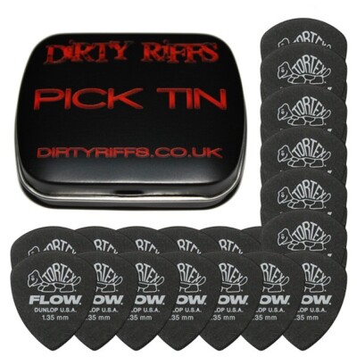 24 x Dunlop Tortex Flow Standard 1,35 mm Gitarren-Plektren Plektren in einer Plektrendose