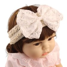 Lace Flower Bow-knot Baby Girls Headband Birthday Infant Wrap Elastic White