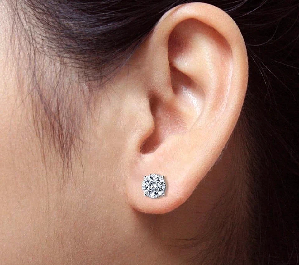 14K White Gold Solitaire Stud Earrings Round Cut Lab Created Diamond 1.00 Carat - Image 3 of 4