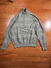 Brooks Brothers Sweater Mens 1/4 Zip Medium Green Cotton Cashmere Blend Textured