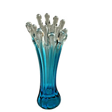 vase pate de verre bleu blanc façon doigts design vintage verrerie artisanale