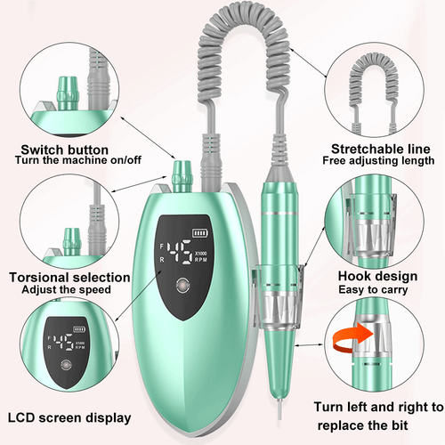 45000 U/min Wiederaufladbare Nagelbohrmaschine mit LCD Geräuscharmer Profi Nagelpolierer USA - Bild 3 von 13