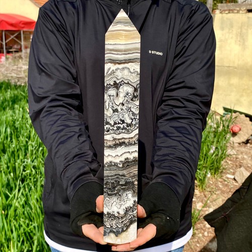3.1LB Natural Dendritic Honey Calcite Tower, Onyx and Calcite Obelisk Point Hea - 第 9/14 張圖片