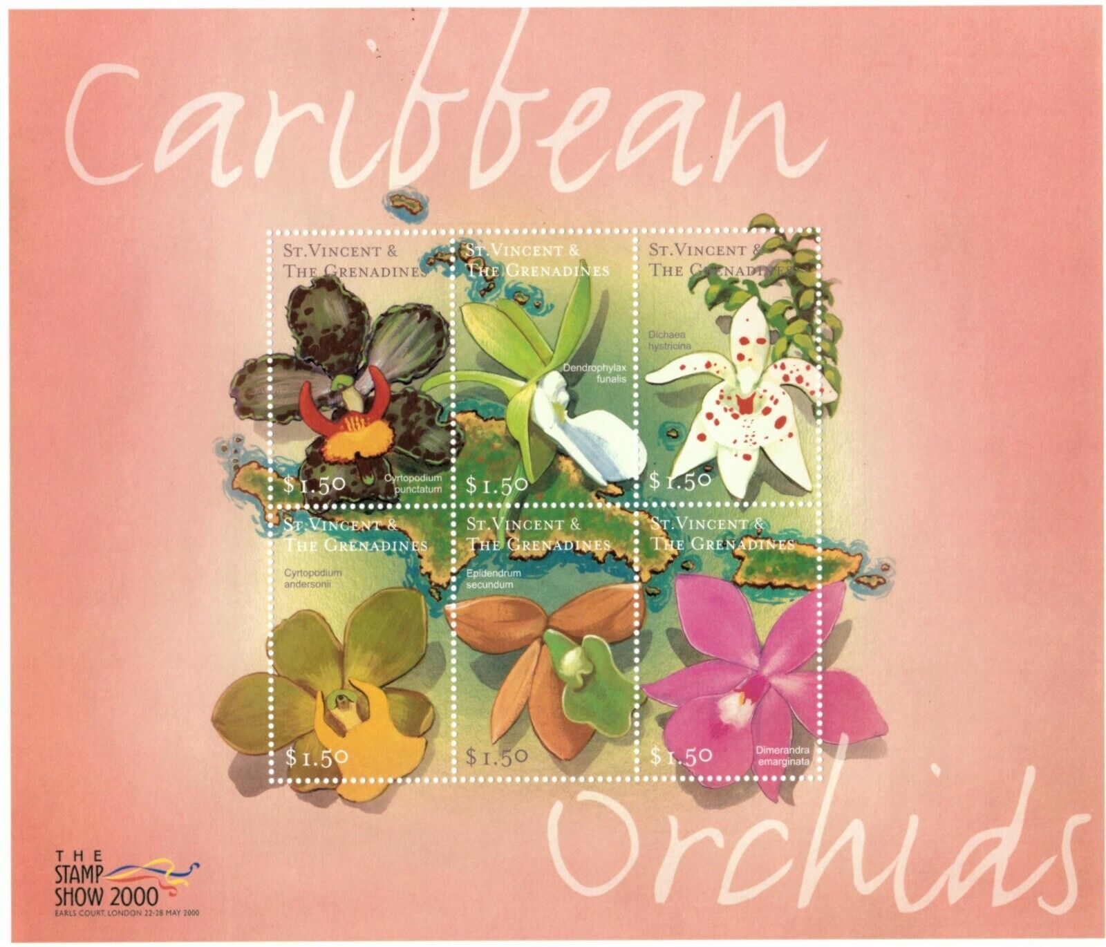 St. 2021 Vincent 2000 SC# 2776 Caribbean - Sheet Brand new of Orchids Flowers