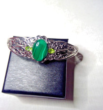 Silver Plate Malachite  Peridot Bracelet