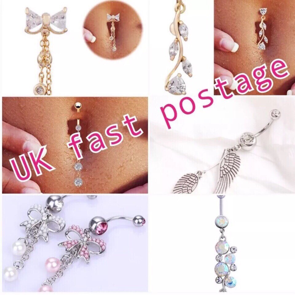 Star Crystal Diamanté Belly Bar Silver Clear Dangly Dangle Pink Rainbow Stars | UK - Foto 4