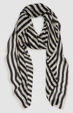 750 Saint Laurent Women's Black White Fine Lines Striped Cashmere-Blend Scarf