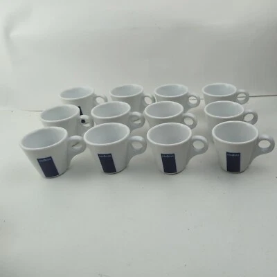 12 Lavazza Espresso Porcelain Coffee Demitasse 2" Cup Mug Blue Logo Tazze Caffe