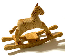 HAND CARVED NATURAL WOOD ROCKING HORSE