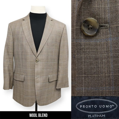 #ad #ad PRONTO UOMO PLATINUM mens brown PLAID wool sport coat suit jacket blazer 44 S $44.99