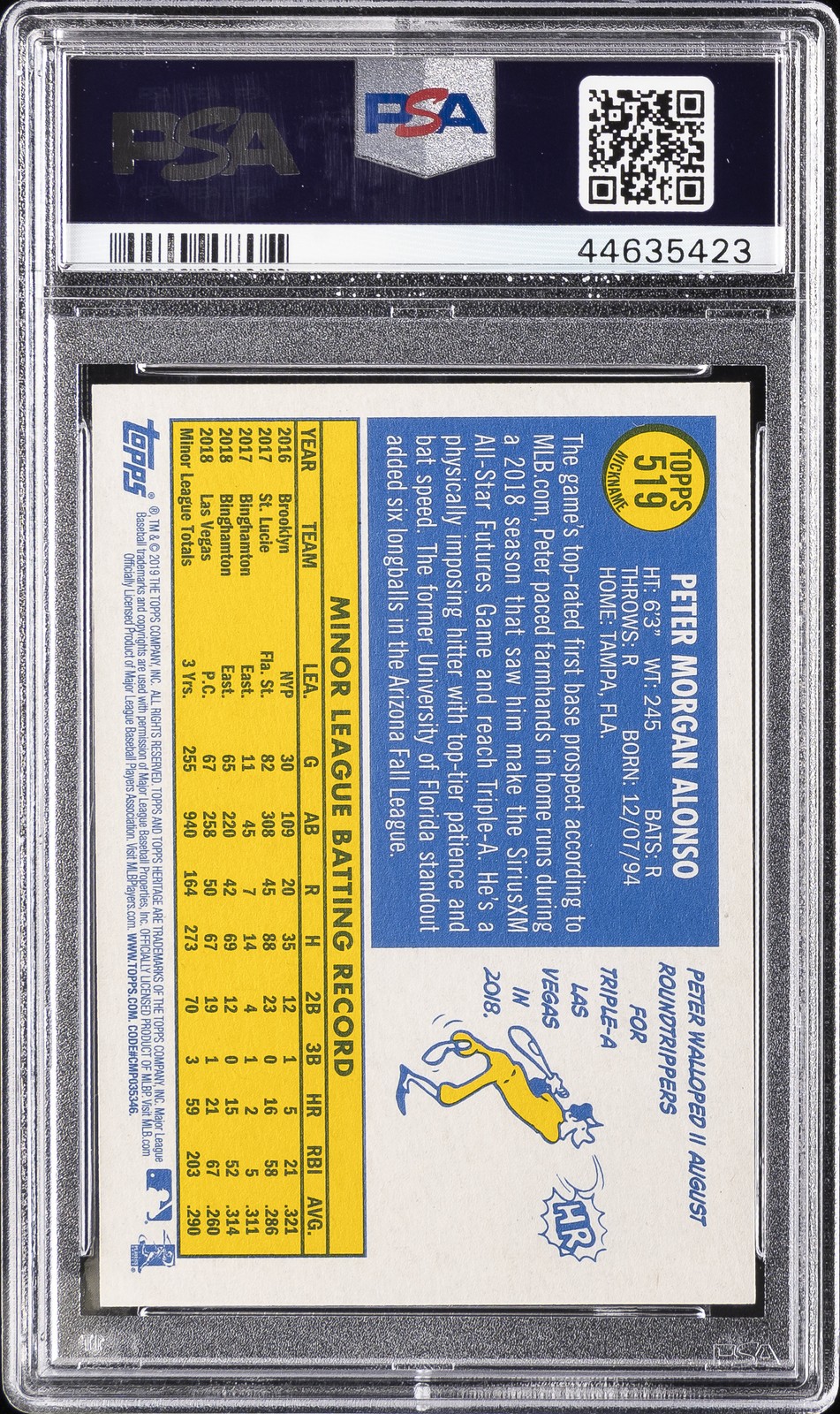 2019 TOPPS HERITAGE NICKNAME #519 PETE ALONSO ROOKIE RC PSA 10 view 2