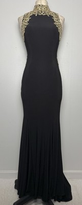 Aqua Black Gold Lace Halter Mermaid Gown Illusion Back Train Formal Dress XS | eBay Aqua Black Gold Lace Halter Mermaid Gown Illusion Back Train Formal Dress XS | eBay