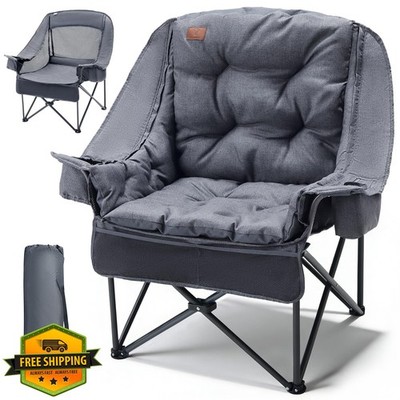 EVER ADVANCED XL Camping Chair Grey, 400lb, Cooler, Cupholder