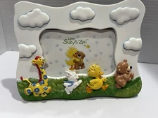 Little Suzy's Zoo PHOTO FRAME 4”x6” Giraffe Bunny Duck Bear Clouds Nursery Decor